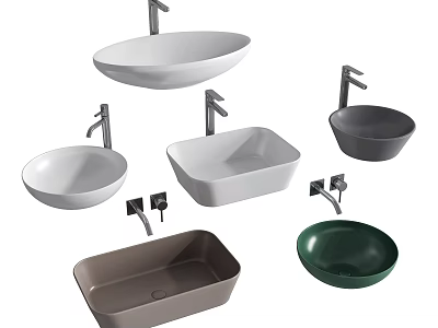 Contemporary Washbasins Collection with Various Shapes Colors Sizes and Stylish Faucets 3d model