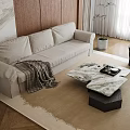 Middle Ancient Sofa Coffee Table Combination Three-seater Sofa Marble Coffee Table 3d model