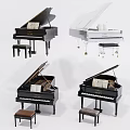 Grand Pianos As Musical Instruments With Black And White Colors Matching Stools Open Music Sheets