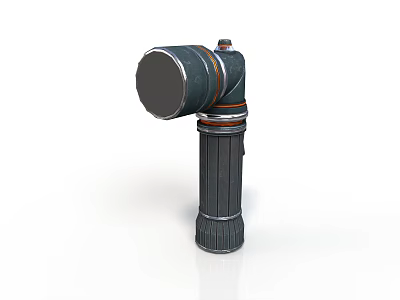 Sci-fi style searchlight searchlight industrial pipe mechanical arm metal cylinder with prismatic base with orange ring with silver ring with threaded interface 3d model