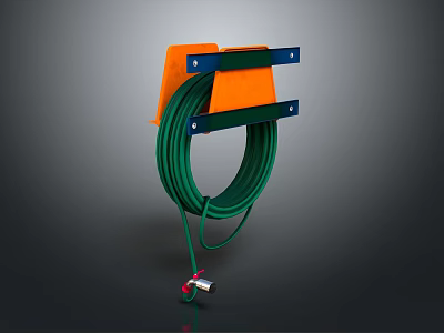 Green Cable Reel with Orange Plastic Bracket Blue Mounting Hardware and Red White Connector 3d model