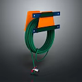 Green Cable Reel with Orange Plastic Bracket Blue Mounting Hardware and Red White Connector