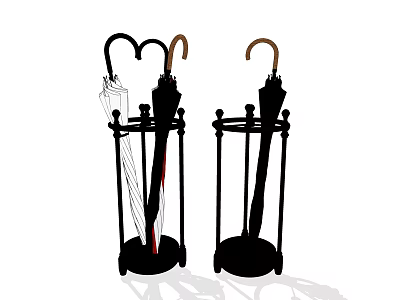 Stylish Metal Umbrella Stands With Umbrellas For Home Decor And Storage 3d model