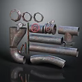 Assorted Rusty Pipes Hex Nuts Pressure Gauges And Valves Hardware Tools 3d model
