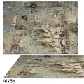Square Rug With Abstract Textured Pattern In Beige Blue Gray Modern Design