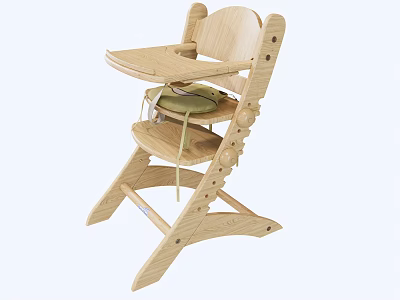 Wooden Child High Chair With Natural Wood Color Backrest And Safety Belt 3d model