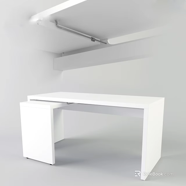 White Modern Office Desk with Simple Design Spacious Worktop and Functional Storage 3d model