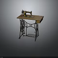 Vintage Sewing Machine With Wooden Tabletop And Metal Stand Retro Style