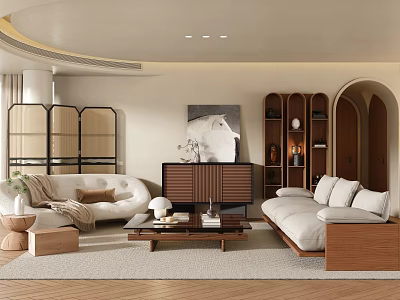 Modern Living Room Interior Design With Sofa Coffee Table Bookshelf And Decorative Painting 3d model