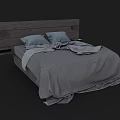 Modern Double Bed With Wooden Headboard Gray Bedding And Cozy Pillows