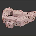 Cartoon Scene Featuring Pink Geometric Shapes With Hollow Design And Reflective Abstract Surface