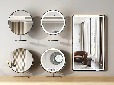 Modern Decorative Mirrors In Different Shapes On Wall And Table 3d model