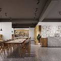 Modern Library Reading Space With Bookshelves Long Table Chairs And Windows