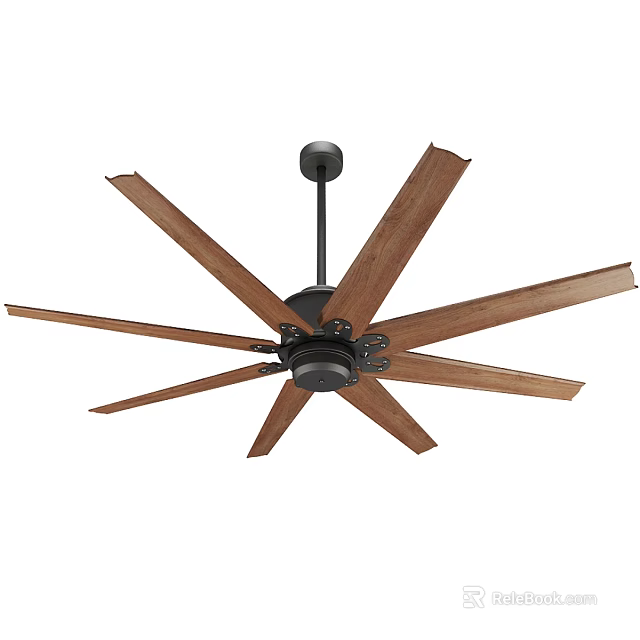 Modern Ceiling Fan With Six Wooden Blades Black Metal Base And Stylish Design 3d model 