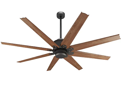 Modern Ceiling Fan With Six Wooden Blades Black Metal Base And Stylish Design 3d model