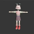 Pink Rabbit Game Film Character With Bunny Ears Pink Dress Red Shoes And Smiling Face