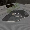 Modern Irregular Design Coffee Table With Marble Top And Green Plant Near Sofa On Striped Rug