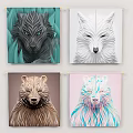 Colorful Animal Tapestry Wall Hangings With Black White Brown Wolf And Bear Heads