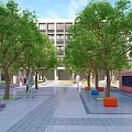 Courtyard Garden Landscaped Design Featuring Various Trees Plants Stone Pathways And Square Area
