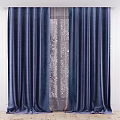 Elegant Navy Blue Velvet Curtains With Central Ornate Patterned Stripe Design