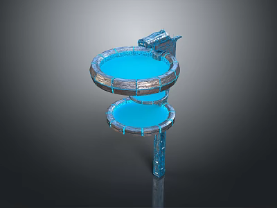 Modern Circular Water Fountain With Blue Tiered Basins And Spout Design 3d model