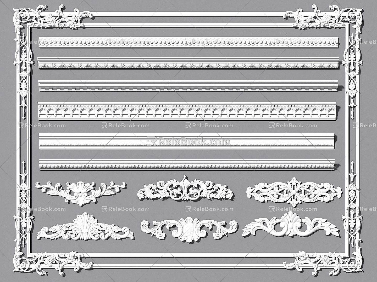 European-style plaster line carved corner flower carved line corner decorative line 3d model