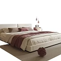 Modern Double Bed with White Headboard Gray Pink Pillows Pink Throw Blanket and Bedside Rug