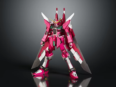 Pink Winged Mecha Character Figure In Standing Pose With Detailed Armor Design 3d model