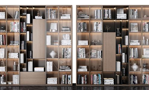 Modern Bookcase Decorative Cabinet Ornaments Books Glass Bookcase Porcelain Solid Wood Bookcase 3d model