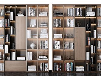 Modern Bookcase Decorative Cabinet Ornaments Books Glass Bookcase Porcelain Solid Wood Bookcase 3d model