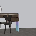 Modern Table And Chair Set With Curved Wooden Top And Gradient Colored Legs