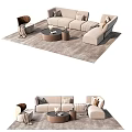 Modern Neutral L Shaped Sofa And Round Coffee Table Set With Area Rug 3d model
