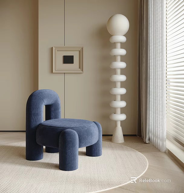 Modern Indoor Blue Table And Chair Set With Beige Walls White Columns And Window Blinds 3d model 