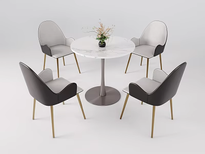 Modern Round Marble Top Meeting Table And Gray Black Chairs With Gold Metal Legs 3d model