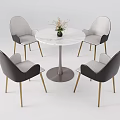 Modern Round Marble Top Meeting Table And Gray Black Chairs With Gold Metal Legs