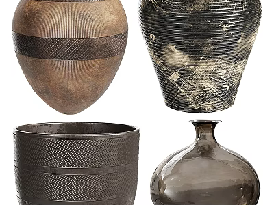 Ceramic Vessels Collection With Various Shapes Textured Designs And Earth Tones 3d model
