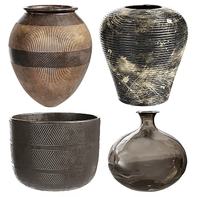 Ceramic Vessels Collection With Various Shapes Textured Designs And Earth Tones 3d model