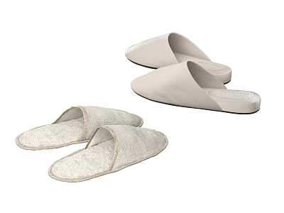 Two Pairs Of Light Beige Slippers With Textured And Smooth Surfaces 3d model