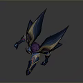 Stunning Fantasy Game Movie Character with Blue Outfit Purple Hair Glowing Wings and Dynamic Stance