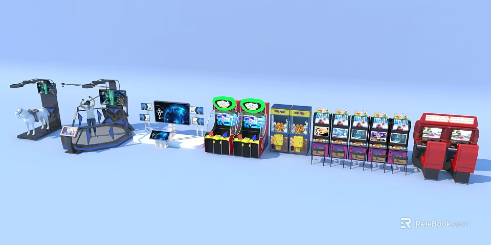 Entertainment Electronics Display Featuring Arcade Machines Game Consoles And Interactive Gaming Screens 3d model
