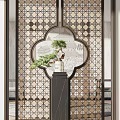 Traditional Chinese Wooden Room Divider With Intricate Cut Patterns And Circular Motifs