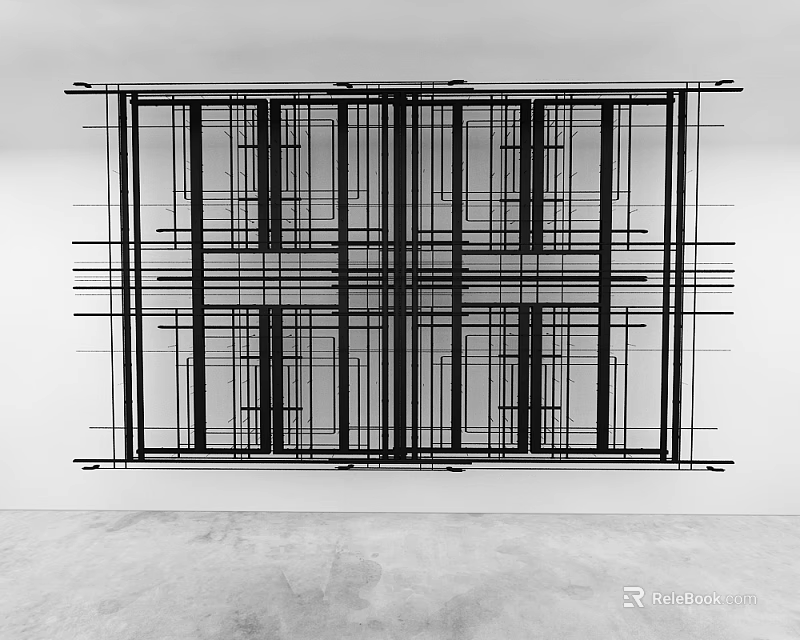 Black And White Linear Grid Structure As Modern Art Installation Design 3d model