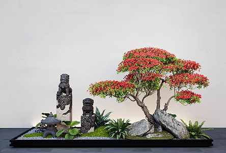 New Chinese style courtyard sketch landscape modeling tree courtyard landscaping bolt horse pillar stone lamp 3d model