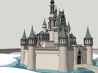 Ancient Castle Architecture With Multiple Spires And Stone Structure Surrounding Water 3d model