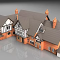 European Style Architecture Featuring Red Brick Walls Gray Roofs And Half Timbered Details