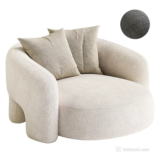 Modern Beige Lounge Chair With Soft Fabric Curved Arms And Comfortable Cushions 3d model 
