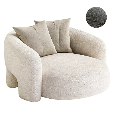 Modern Beige Lounge Chair With Soft Fabric Curved Arms And Comfortable Cushions 3d model