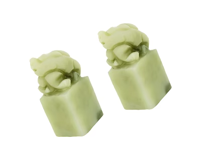 Two Elegant Jade Sculptures With Intricate Animal Carving On Solid Cube Base 3d model