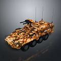 Camouflaged Military Armored Tank With Multiple Wheels Turret Mounted Gun And Antennas