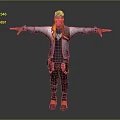 3D Character Model With Orange Hair Stylish Jacket Black Pants And Open Arms